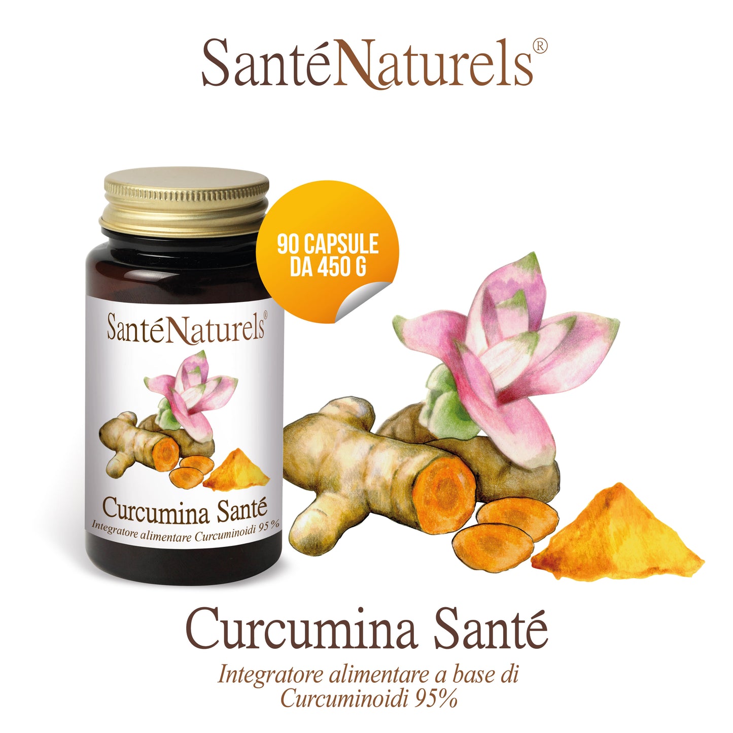 Curcumina Purissima. Formulazione unica: solo curcumina, senza altri ingredienti aggiunti.