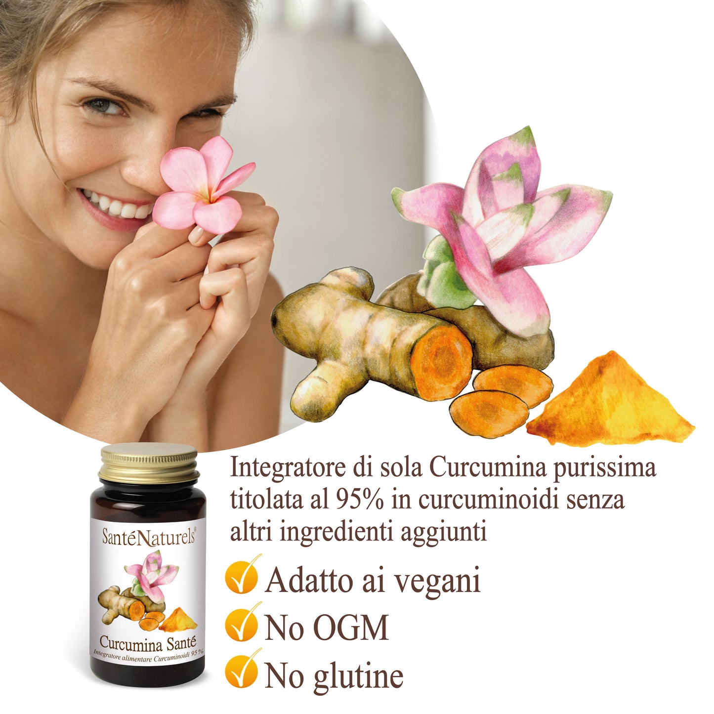 Curcumina Purissima. Formulazione unica: solo curcumina, senza altri ingredienti aggiunti.