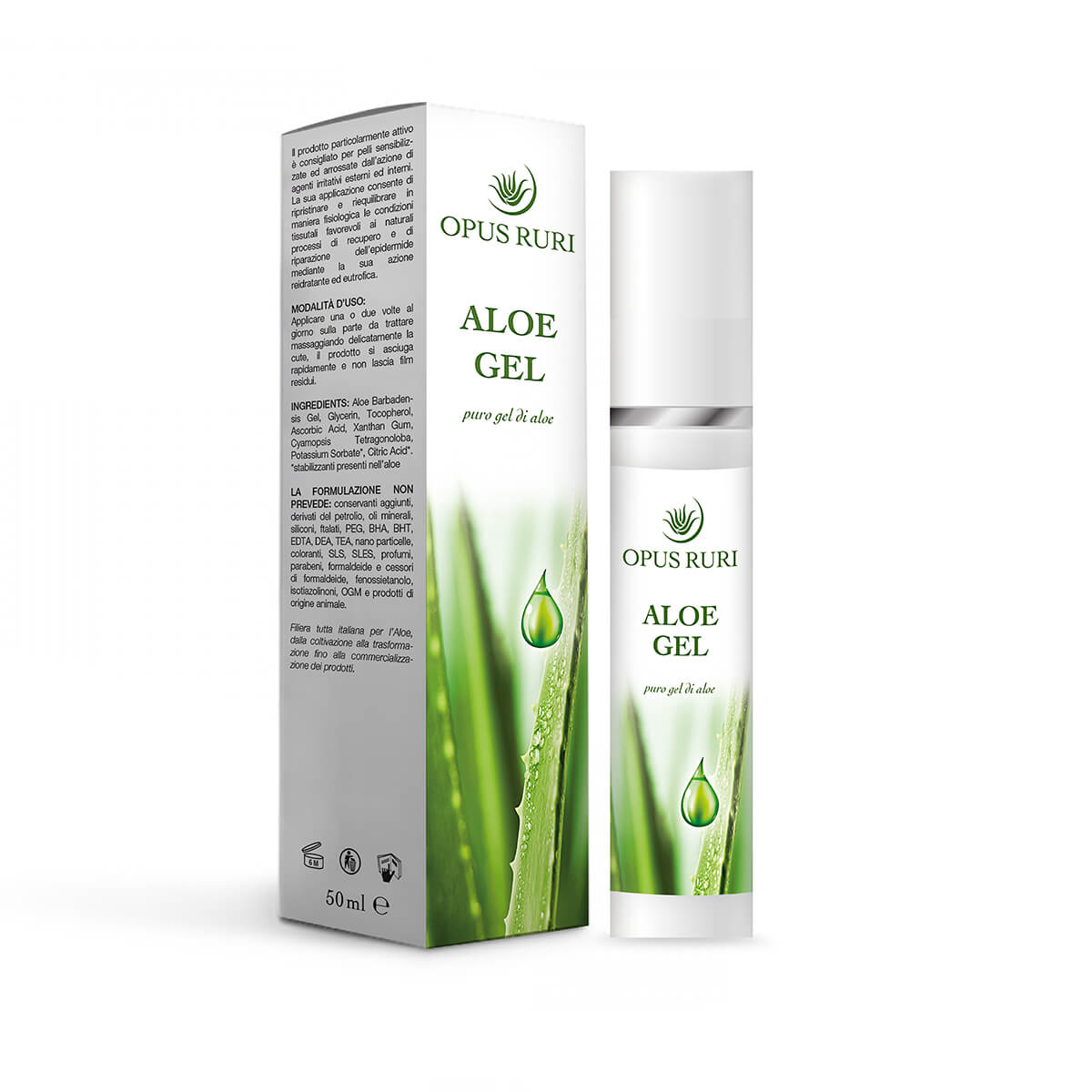 gel puro di aloe vera 50 ml azione lenitiva e rinfrescante sulla cute arrossata, scottata ed irritata - Opus Ruri