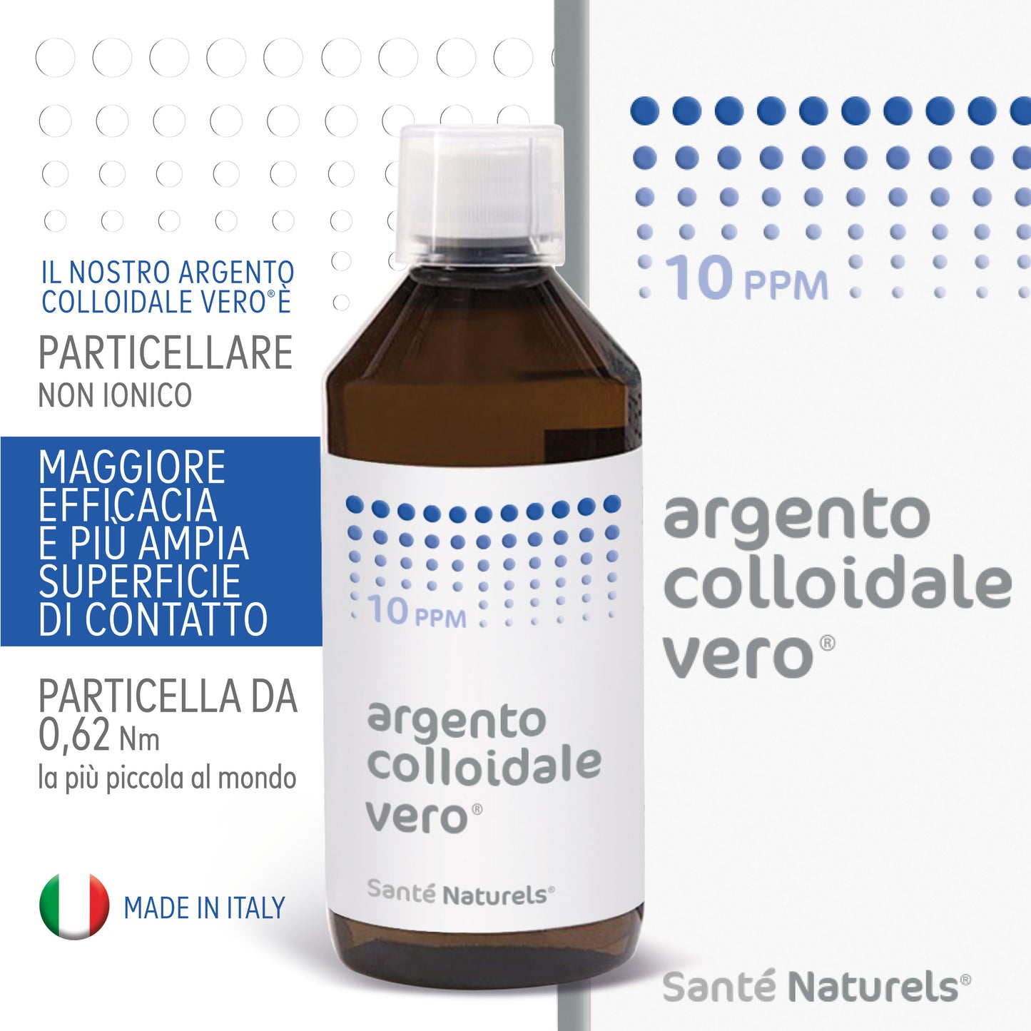 Argento Colloidale Vero® 10ppm 500 ml. Dimensione Particella 0,62 nm