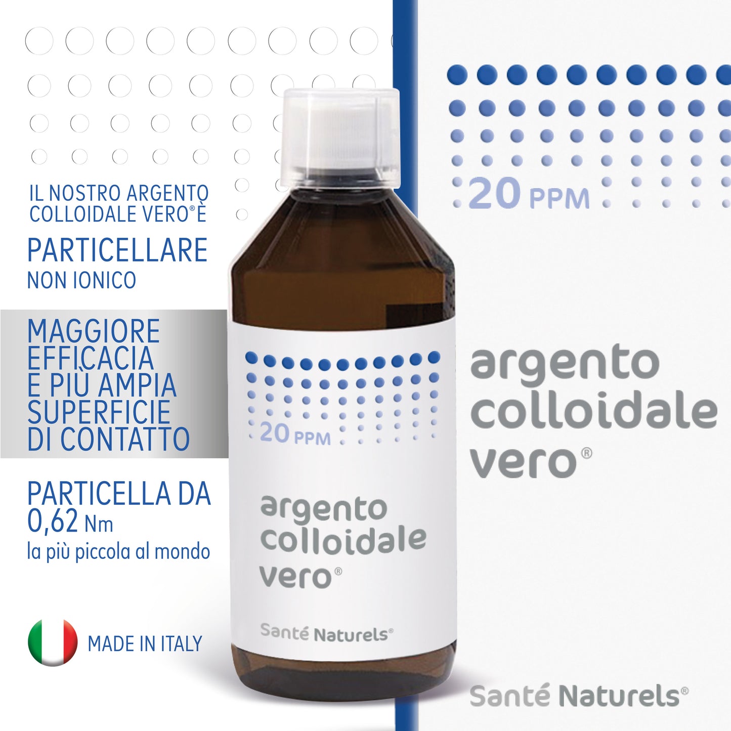 Argento Colloidale Vero® 20ppm 500 ml. Dimensione Particella 0,62 nm