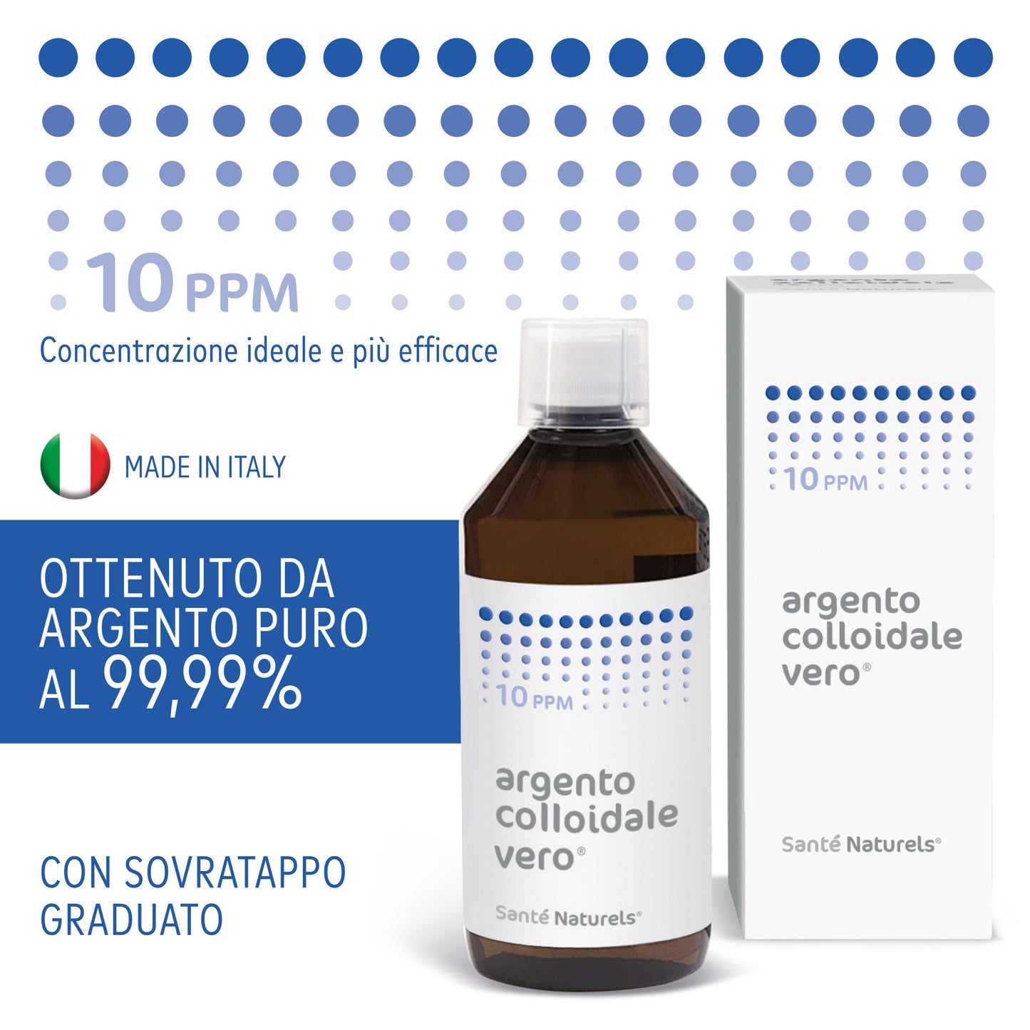 Argento Colloidale Vero® 10ppm 500 ml. Dimensione Particella 0,62 nm