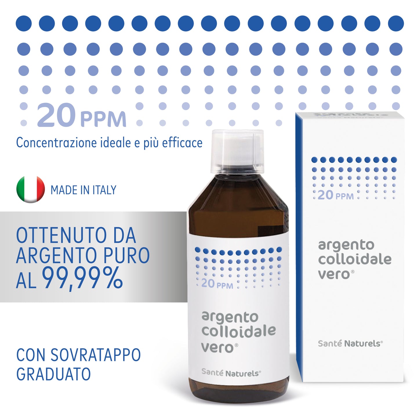 Argento Colloidale Vero® 20ppm 500 ml. Dimensione Particella 0,62 nm