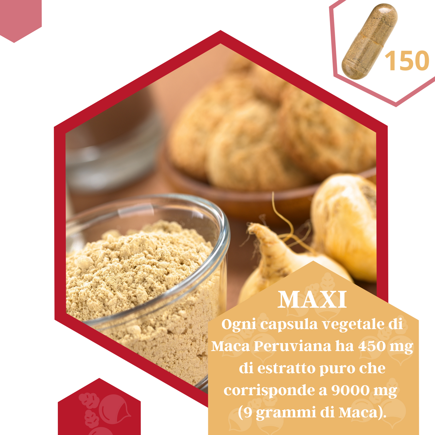 Peruvian Maca 150 Vegetable Capsules of 450 mg Extract 20:1
