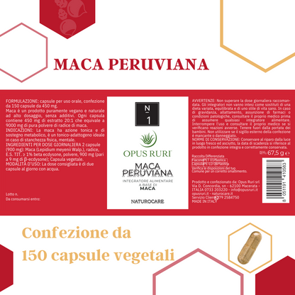 Maca Peruana 150 Cápsulas Vegetales de 450 mg Extracto 20:1
