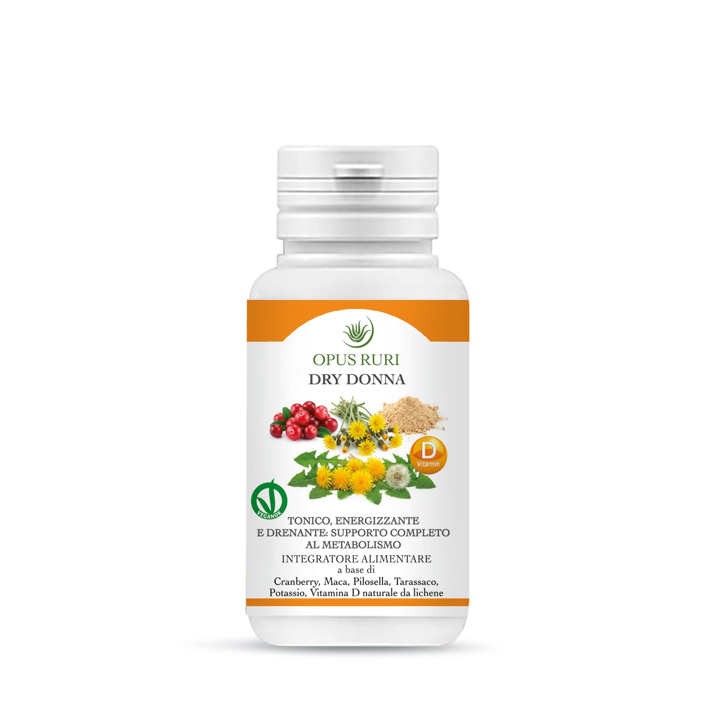 DRY DONNA OPUS RURI 60 CAPSULE 500 MG Integratore Naturale per il Benessere delle Vie Urinarie, il Drenaggio dei Liquidi e l'Equilibrio Femminile con Cranberry, Pilosella, Tarassaco e Maca