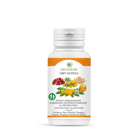 DRY DONNA OPUS RURI 60 CAPSULE 500 MG Integratore Naturale per il Benessere delle Vie Urinarie, il Drenaggio dei Liquidi e l'Equilibrio Femminile con Cranberry, Pilosella, Tarassaco e Maca