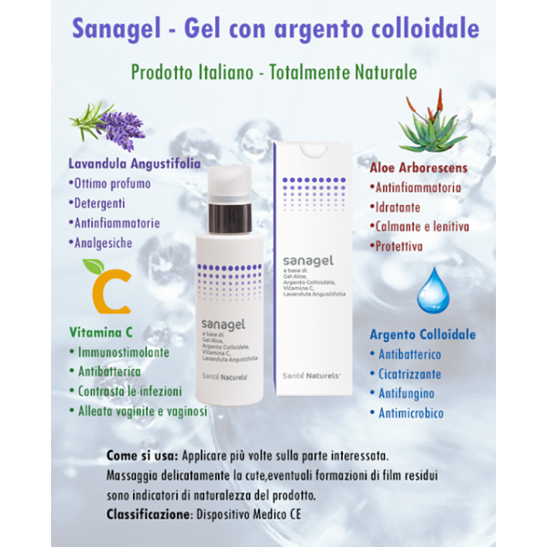 SanaGel con Argento Colloidale Vero®, Vitamina C, Vitamina E, Lavandula Angustifolia