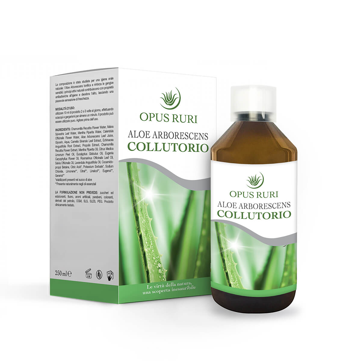 Collutorio Aloe Arborescens 250ml (vitalità delle gengive, lenisce il dolore e regola i processi infiammatori) - Opus Ruri