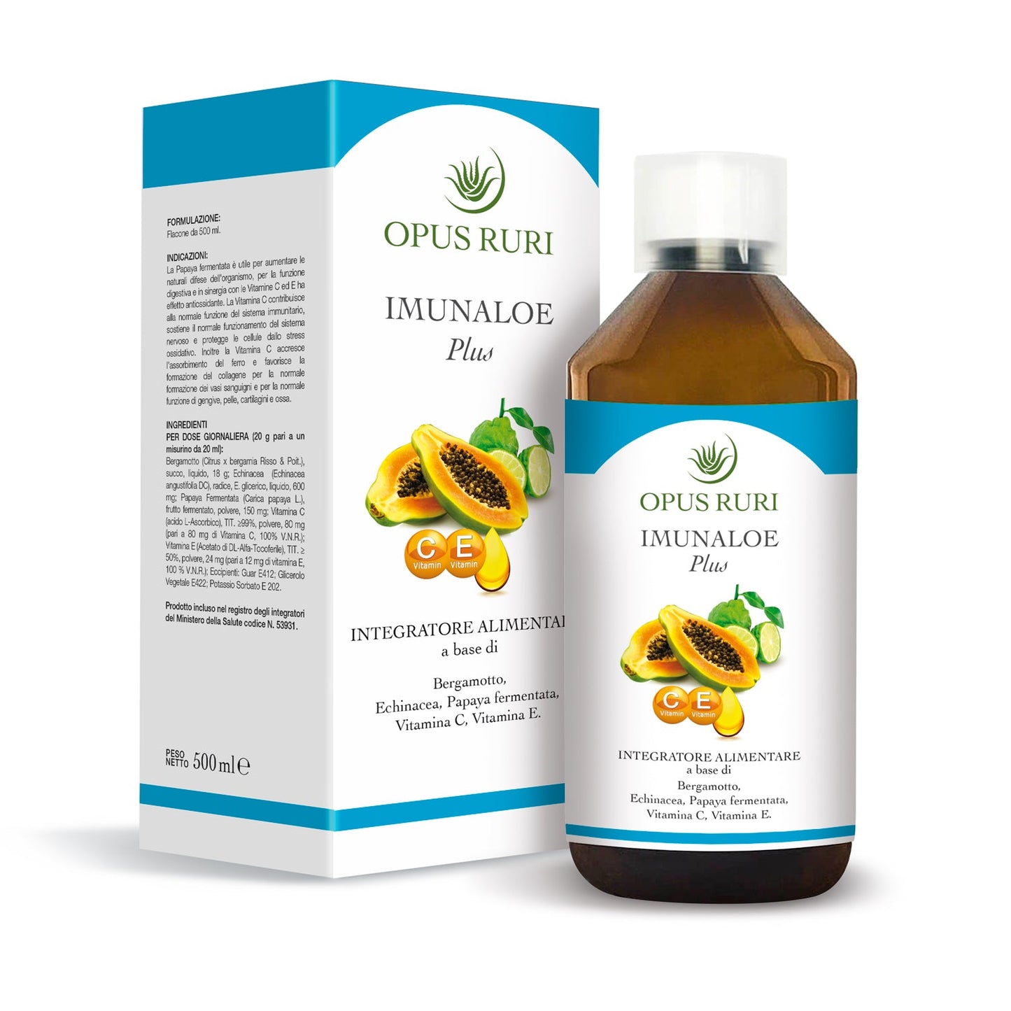 imunaloe plus 500 ml immunostimolante, prevenzione disturbi invernali, difese organiche, infezioni respiratorie - Opus Ruri