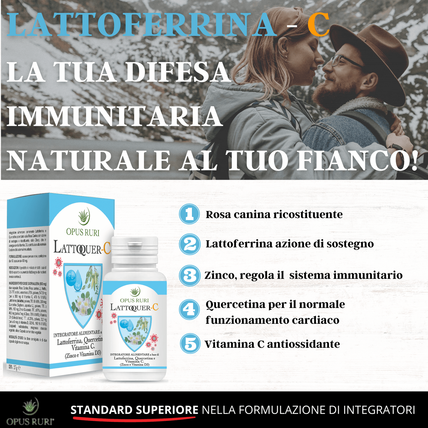 Lattoquer - C 60 Capsule Vegetali da 450mg (Difese immunitarie, contribuisce a ridurre stanchezza e affaticamento) - Opus Ruri