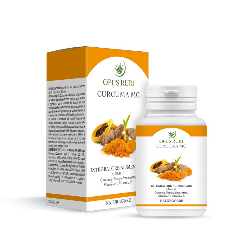 curcuma MC - 90 capsule 450 mg naturali difese dell'organismo, per la funzione digestiva e in sinergia con le Vitamine C ed E ha effetto antiossidante